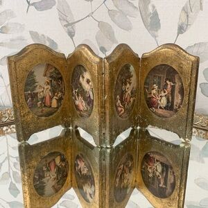 #12 Rare Vtg Italian Florentine French Portrait Plaque Mini Wood Dressing Screen